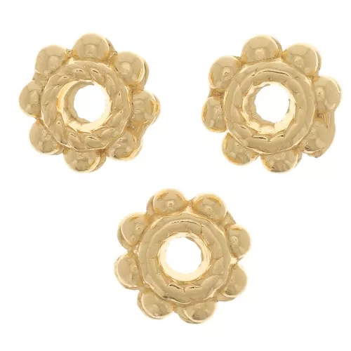 Perles rondelles travaillées - forme fleur 6 mm - Doré à l'or fin x6