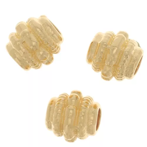 Perles tubes ronds aplaties travaillés 6x7 mm - Doré à l'or fin x5