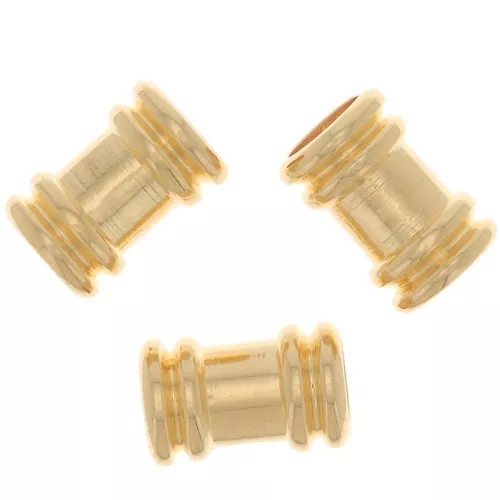 Perles tubes travaillés 9x6 mm - Doré à l'or fin x5