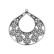 Pendentif goutte filigranée décor fleur 40 mm argenté vieilli x1
