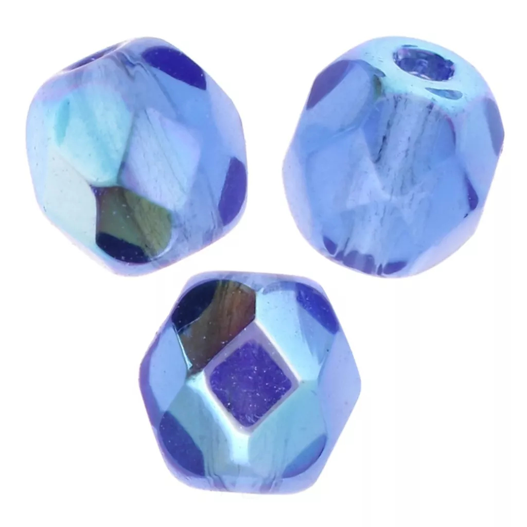 25 Perles Facettes De Bohême 6mm Saphir AB Preciosa - Neuf France