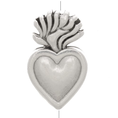 Perle coeur Ex-voto mexicain 16x10 mm - Placage argent fin vieilli x1