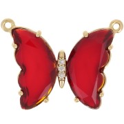Intercalaire papillon en verre avec oxydes de Zirconium  22x29 mm - Doré - Rouge x1|raw }}