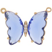 Intercalaire papillon en verre avec oxydes de Zirconium  22x29 mm - Doré - Sapphire x1