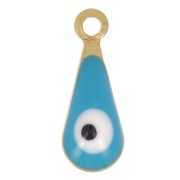 Breloques gouttes - motif oeil en résine époxy 10.5x4 mm - Doré - Turquoise x5