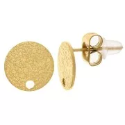 Clous d'oreilles disque martelé 10 mm avec un trou - Acier inoxydable 304 Doré x2