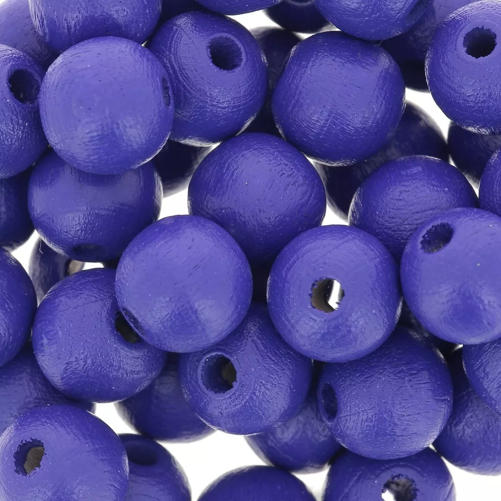 Lot De 200 Perles En Bois Rondes Bleu 16 Mm – Naturelles Peintures Pour Bijoux, Bracelets Et Déco DIY