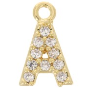 Breloque lettre alphabet 8 mm avec oxydes de Zirconium - A - Doré à l'or fin - Crystal x1