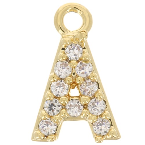 Breloque lettre alphabet 8 mm avec oxydes de Zirconium - A - Doré à l'or fin - Crystal x1