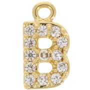 Breloque lettre alphabet 8 mm avec oxydes de Zirconium  - B - Doré à l'or fin - Crystal x1