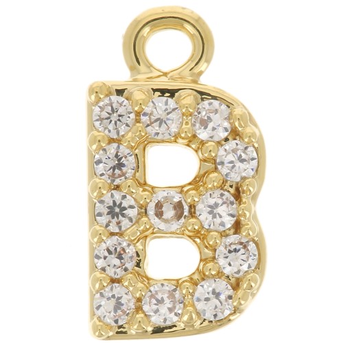 Breloque lettre alphabet 8 mm avec oxydes de Zirconium - B - Doré à l'or fin - Crystal x1