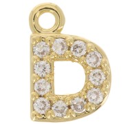 Breloque lettre alphabet 7 mm avec oxydes de Zirconium  - D - Doré à l'or fin - Crystal x1|raw }}