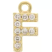 Breloque lettre alphabet 8 mm avec oxydes de Zirconium  - F - Doré à l'or fin - Crystal x1