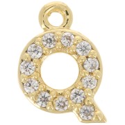 Breloque lettre alphabet 9 mm avec oxydes de Zirconium  - Q - Doré à l'or fin - Crystal x1|raw }}