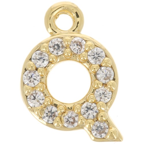 Breloque lettre alphabet 9 mm avec oxydes de Zirconium  - Q - Doré à l'or fin - Crystal x1