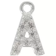 Breloque lettre alphabet 8 mm avec oxydes de Zirconium - A - Placage Argent fin - Crystal x1