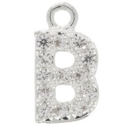Breloque lettre alphabet 8 mm avec oxydes de Zirconium  - B - Placage Argent fin - Crystal x1