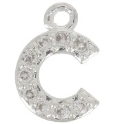 Breloque lettre alphabet 8 mm avec oxydes de Zirconium  - C - Placage Argent fin - Crystal x1