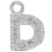 Breloque lettre alphabet 7 mm avec oxydes de Zirconium - D - Placage Argent fin - Crystal x1