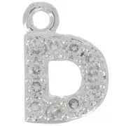 Breloque lettre alphabet 7 mm avec oxydes de Zirconium - D - Placage Argent fin - Crystal x1