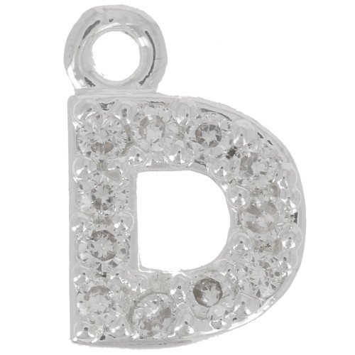 Breloque lettre alphabet 7 mm avec oxydes de Zirconium - D - Placage Argent fin - Crystal x1