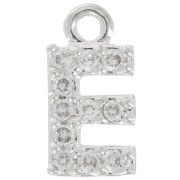 Breloque lettre alphabet 8 mm avec oxydes de Zirconium  - E - Placage Argent fin - Crystal x1