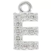 Breloque lettre alphabet 8 mm avec oxydes de Zirconium  - E - Placage Argent fin - Crystal x1