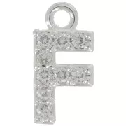 Breloque lettre alphabet 8 mm avec oxydes de Zirconium  - F - Placage Argent fin - Crystal x1