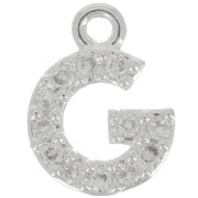 Breloque lettre alphabet 8 mm avec oxydes de Zirconium  - G - Placage Argent fin - Crystal x1|raw }}