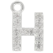 Breloque lettre alphabet 8 mm avec oxydes de Zirconium - H - Placage Argent fin - Crystal x1