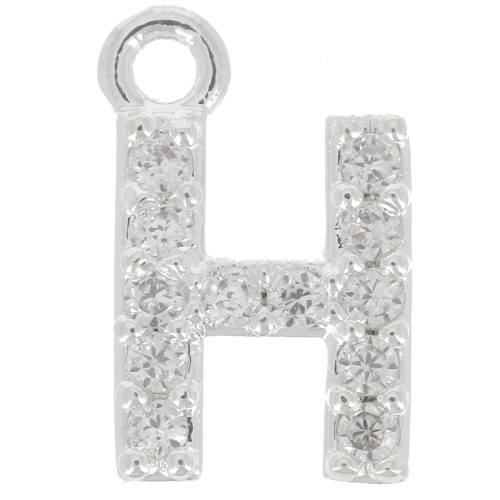 Breloque lettre alphabet 8 mm avec oxydes de Zirconium - H - Placage Argent fin - Crystal x1