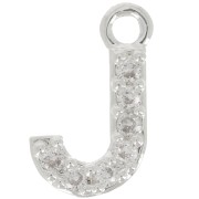 Breloque lettre alphabet 8 mm avec oxydes de Zirconium - J - Placage Argent fin - Crystal x1