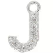 Breloque lettre alphabet 8 mm avec oxydes de Zirconium - J - Placage Argent fin - Crystal x1