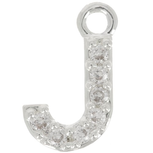 Breloque lettre alphabet 8 mm avec oxydes de Zirconium - J - Placage Argent fin - Crystal x1