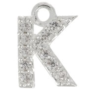 Breloque lettre alphabet 7.5 mm avec oxydes de Zirconium - K - Placage Argent fin - Crystal x1