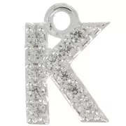 Breloque lettre alphabet 7.5 mm avec oxydes de Zirconium - K - Placage Argent fin - Crystal x1