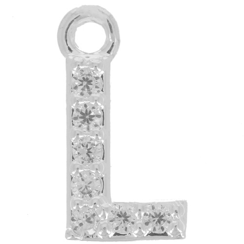 Breloque lettre alphabet 8 mm avec oxydes de Zirconium - L - Placage Argent fin - Crystal x1