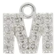 Breloque lettre alphabet 7 mm avec oxydes de Zirconium - M - Placage Argent fin - Crystal x1