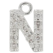 Breloque lettre alphabet 8 mm avec oxydes de Zirconium  - N - Placage Argent fin - Crystal x1|raw }}