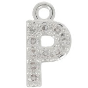 Breloque lettre alphabet 8 mm avec oxydes de Zirconium - P - Placage Argent fin - Crystal x1