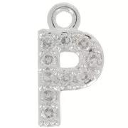 Breloque lettre alphabet 8 mm avec oxydes de Zirconium - P - Placage Argent fin - Crystal x1