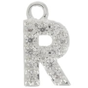 Breloque lettre alphabet 8 mm avec oxydes de Zirconium  - R - Placage Argent fin - Crystal x1|raw }}
