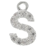 Breloque lettre alphabet 8 mm avec oxydes de Zirconium - S - Placage Argent fin - Crystal x1