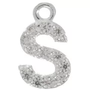 Breloque lettre alphabet 8 mm avec oxydes de Zirconium - S - Placage Argent fin - Crystal x1