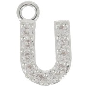 Breloque lettre alphabet 8 mm avec oxydes de Zirconium - U - Placage Argent fin - Crystal x1