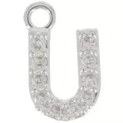 Breloque lettre alphabet 8 mm avec oxydes de Zirconium - U - Placage Argent fin - Crystal x1
