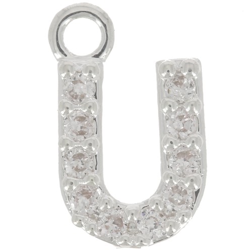 Breloque lettre alphabet 8 mm avec oxydes de Zirconium - U - Placage Argent fin - Crystal x1