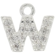 Breloque lettre alphabet 7 mm avec oxydes de Zirconium  - W - Placage Argent fin - Crystal x1|raw }}
