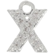 Breloque lettre alphabet 7 mm avec oxydes de Zirconium  - X - Placage Argent fin - Crystal x1
