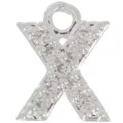 Breloque lettre alphabet 7 mm avec oxydes de Zirconium  - X - Placage Argent fin - Crystal x1